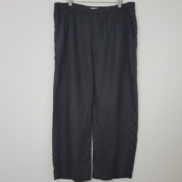 Eileen Fisher Pants - Eileen Fisher 100% Organic Linen Wide Leg Pull On Pants size L Black Minimalist